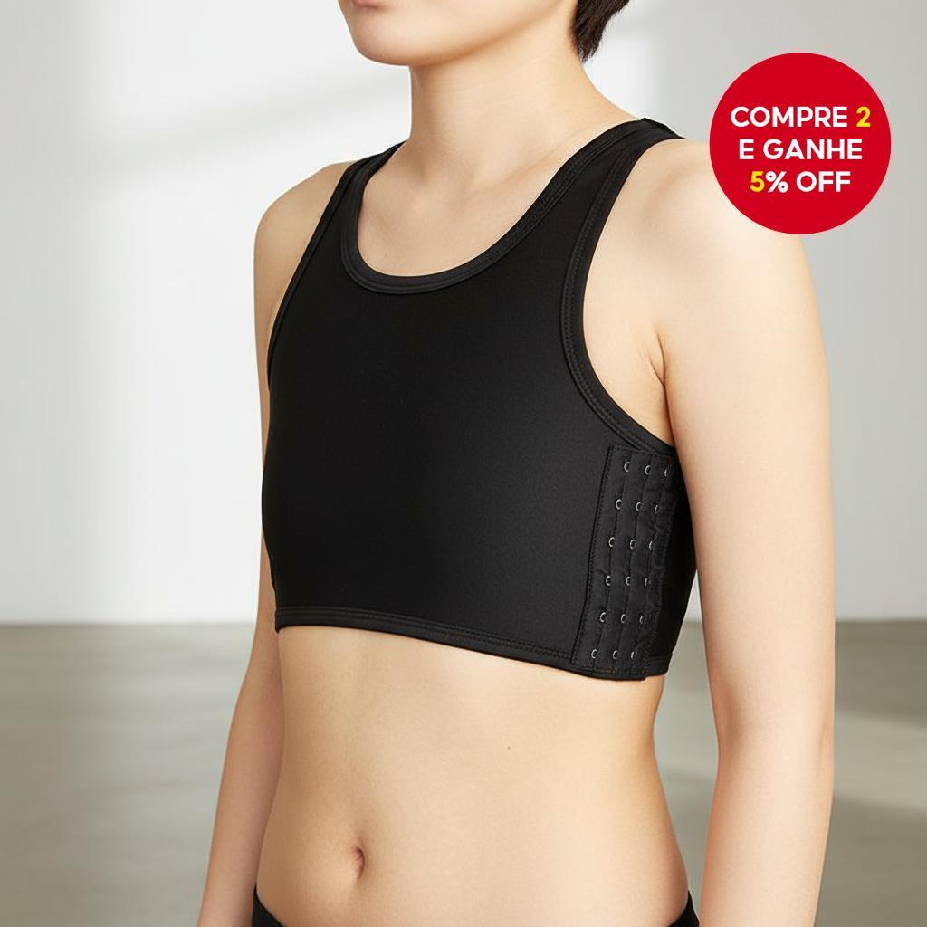Colete Binder de Peito Invisível Plus-Size - Top de Compressão Ultra-Flat de 20cm com Fecho de Gancho
