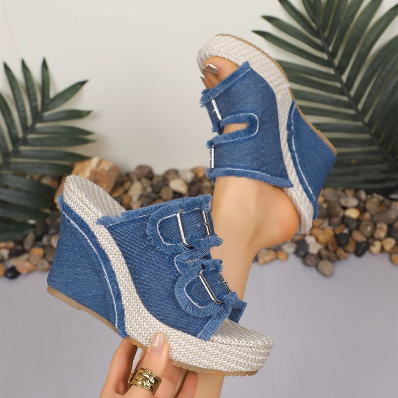 Sandálias Jeans De Salto Baixo Plus size Com Fivela Deslizante Para Mulheres , Roupas Ao Ar Livre De Verão , 2026 Novos