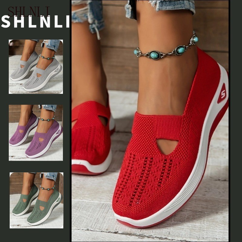 Primavera Verão Feminino Malha Respirável Sapatos Planos Americano Francês Plus Size De Sola Macia