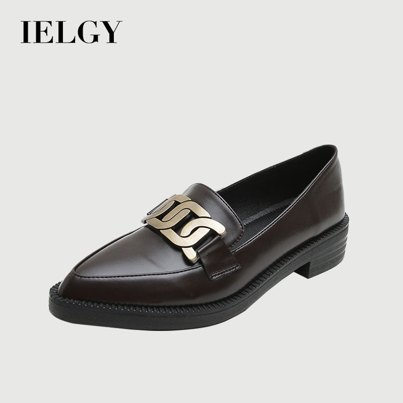 IELGY Mocassins 2026 Novos Sapatos Metálicos Retrô Estilo Britânico Slip-on De Couro Planos Femininos Plus Size