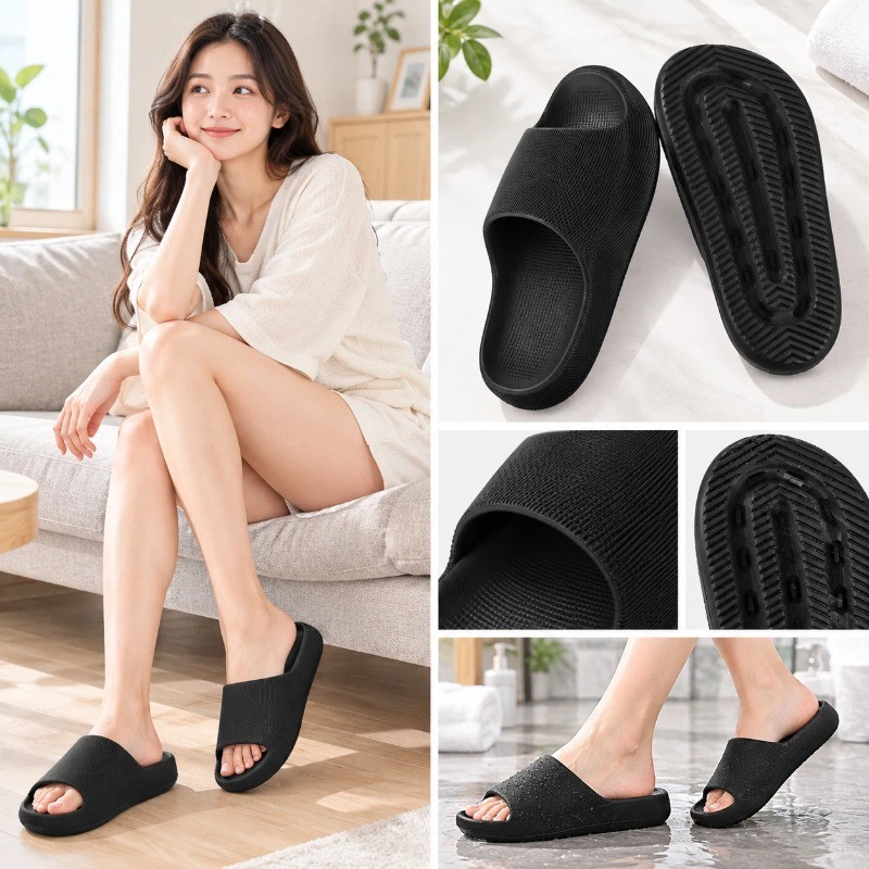 Chinelo Slide EVA Plus Size 41-44, Tira Solado Macio, Sulcos Bico Aberto, Leve Banho Casa Seca, Preto Branco Bege Vinho