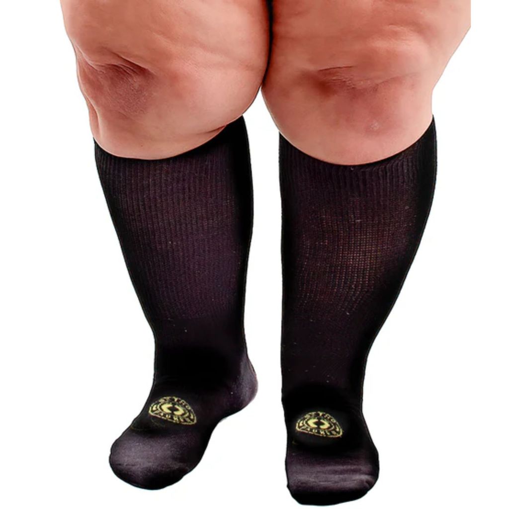 Meia Extra Larga Pequena Pra Edemas Obesos Plussize Ortopédica Preta