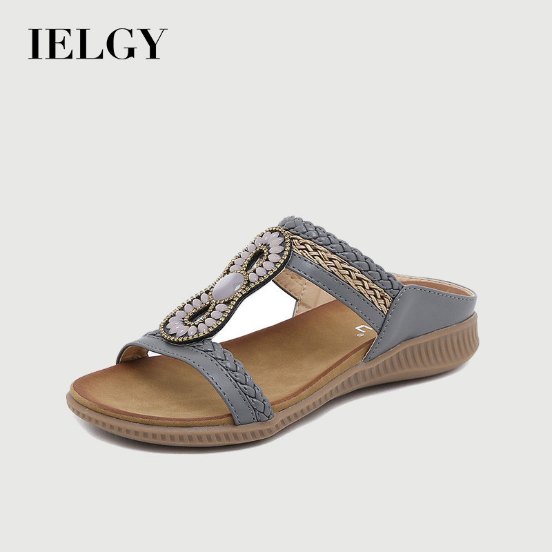 IELGY Novas Sandálias Europeias E Americanas Strass Boêmios Confortáveis Dedo Redondo Moda Plus Size Sola Plana