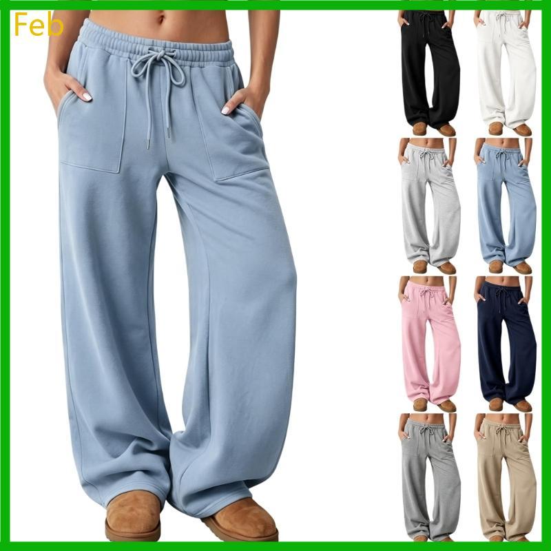 Fev Calça Moletom Perna Larga Feminina YBaggy Sweat Pants Calças Outono