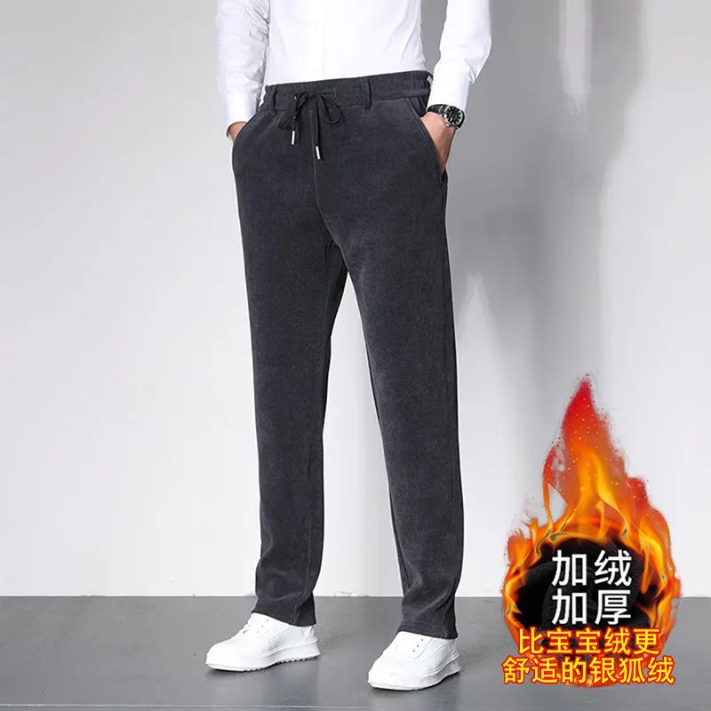 Outono inverno forro de lã calças casuais soltas respirável em linha reta estiramento calças esportivas masculinas Sweat