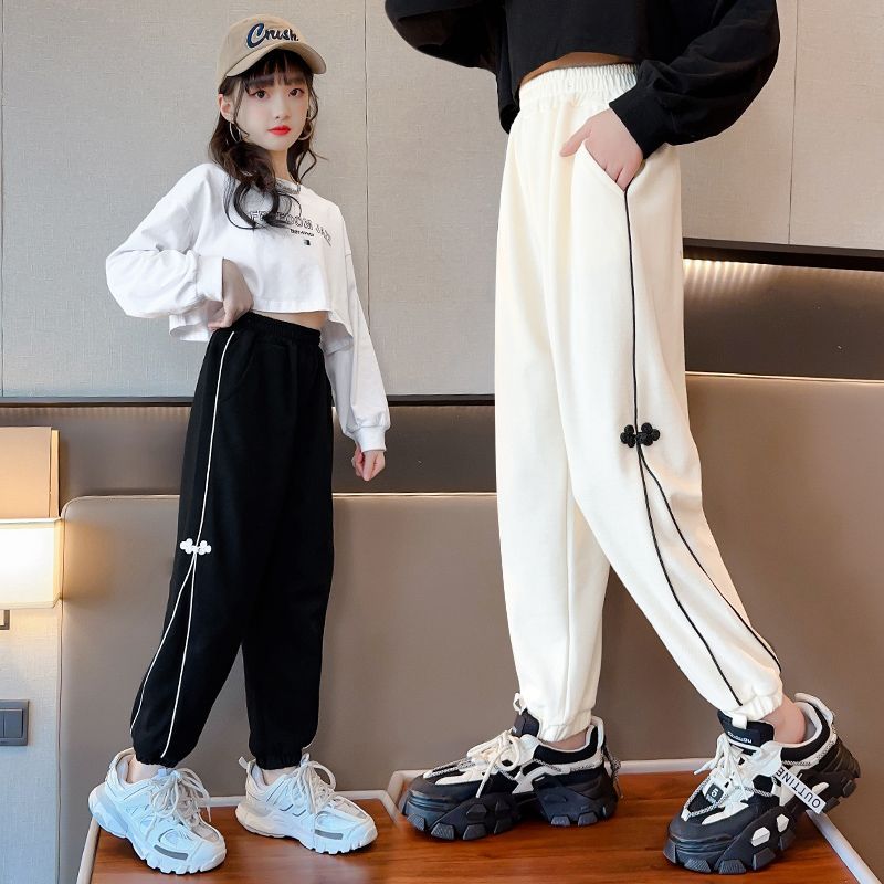 Meninas calças de verão estilo fino estilo ocidental calças esportivas médio grande crianças moda primavera outono Sweat