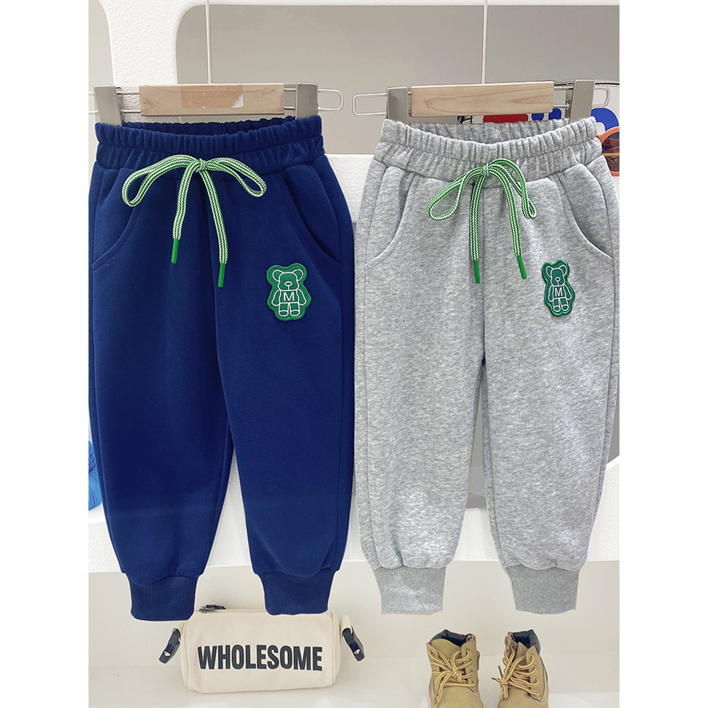 2026 primavera outono novo estilo crianças calças esportivas casuais pequeno médio pequeno bebê remendo urso macio Sweat