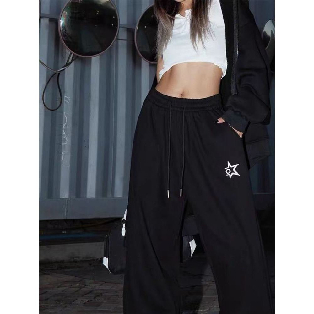 Americano Retro hiphop solto Hip Hop High Street calças esportivas feminino impresso perna larga perna reta Casual Sweat