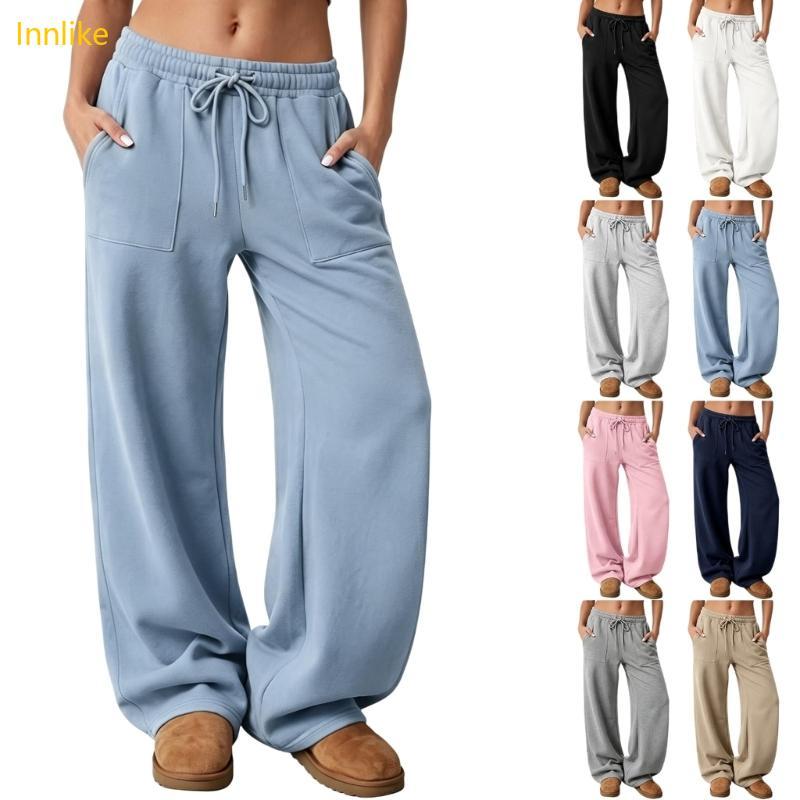 Innlike Calça Moletom Perna Larga Feminina YBaggy Sweat Pants Calças Outono