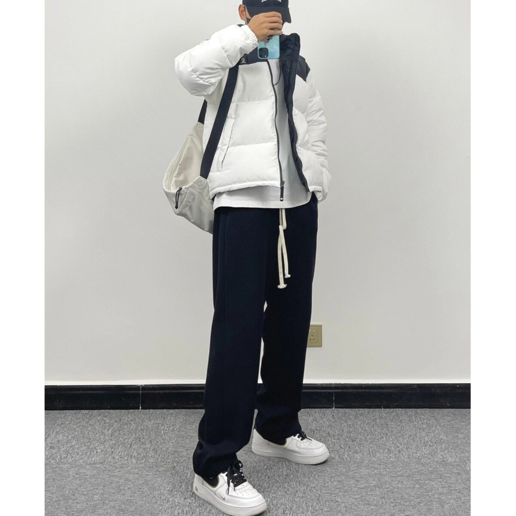 Preto cordão reto Sweatpants masculino japonês cor sólida solto Casual calças de perna larga ins High Street Drape Sweat