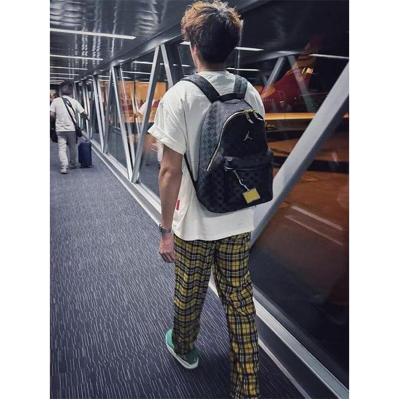 Street Wear americano amarelo xadrez calças masculinas cleanfit primavera outono diário Casual solto em linha reta Sweat