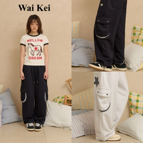 [WAIKEI] CARGO APPLIQUE SWEAT PANTS_2 Cores/Produto KR 100 % Autêntico/Envio Rápido Do !