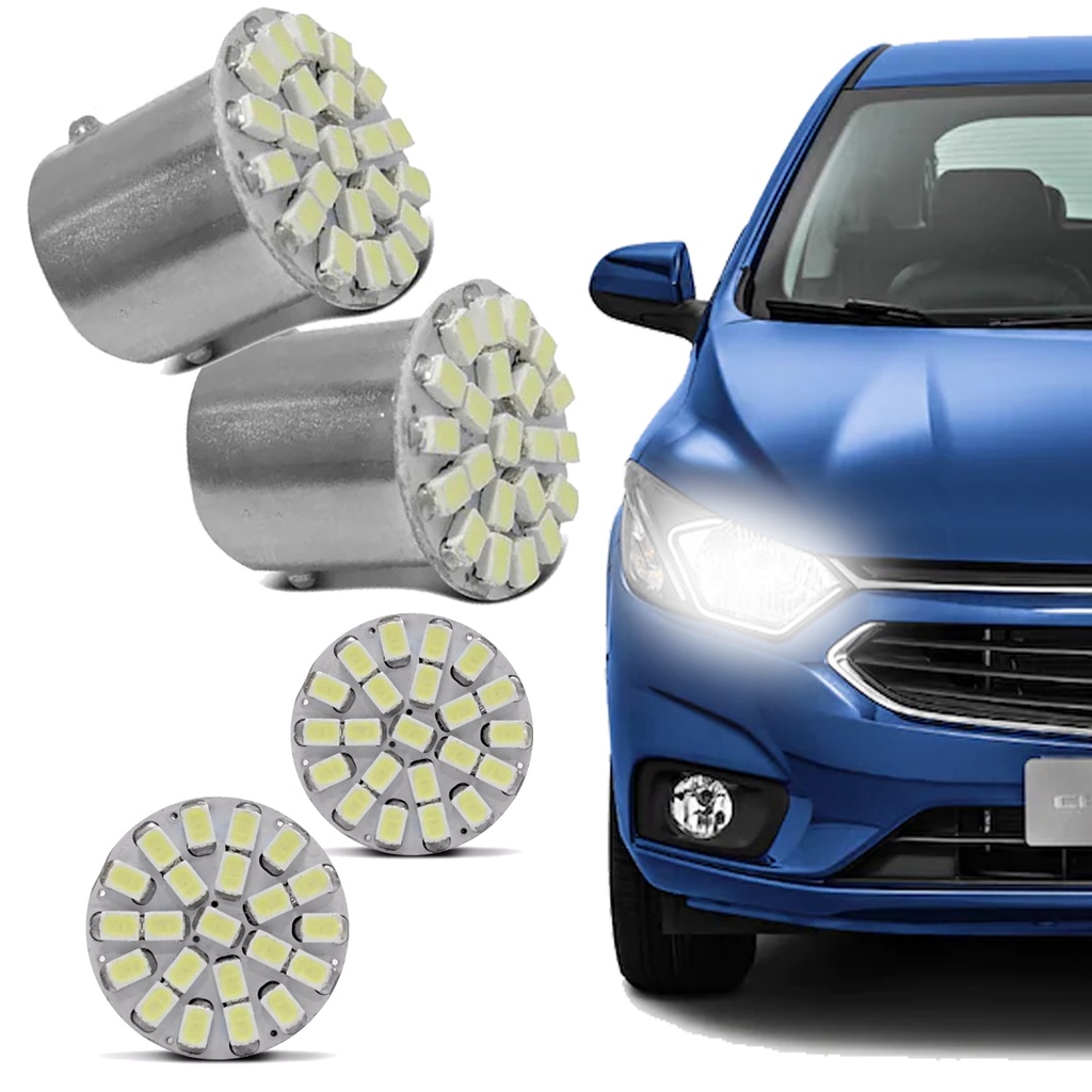 Par De Lâmpadas De Led 67 12v 6 Leds 2polo Ba15s Luz Branca