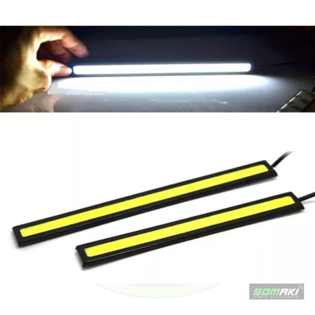 Par Led Drl Branco Farol Carro 17cm Fita + Placa Cob 28 Leds 12V