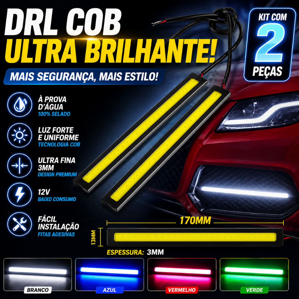 1 par Farol Auxiliar Barra Led DRL Longa 17cm Luz Diurna Super Branca 6000k ZEM