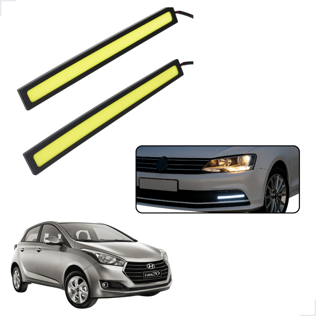 Par Barra LED DRL 17cm Super Branca 6000K Efeito Xenon Universal Hyundai HB20