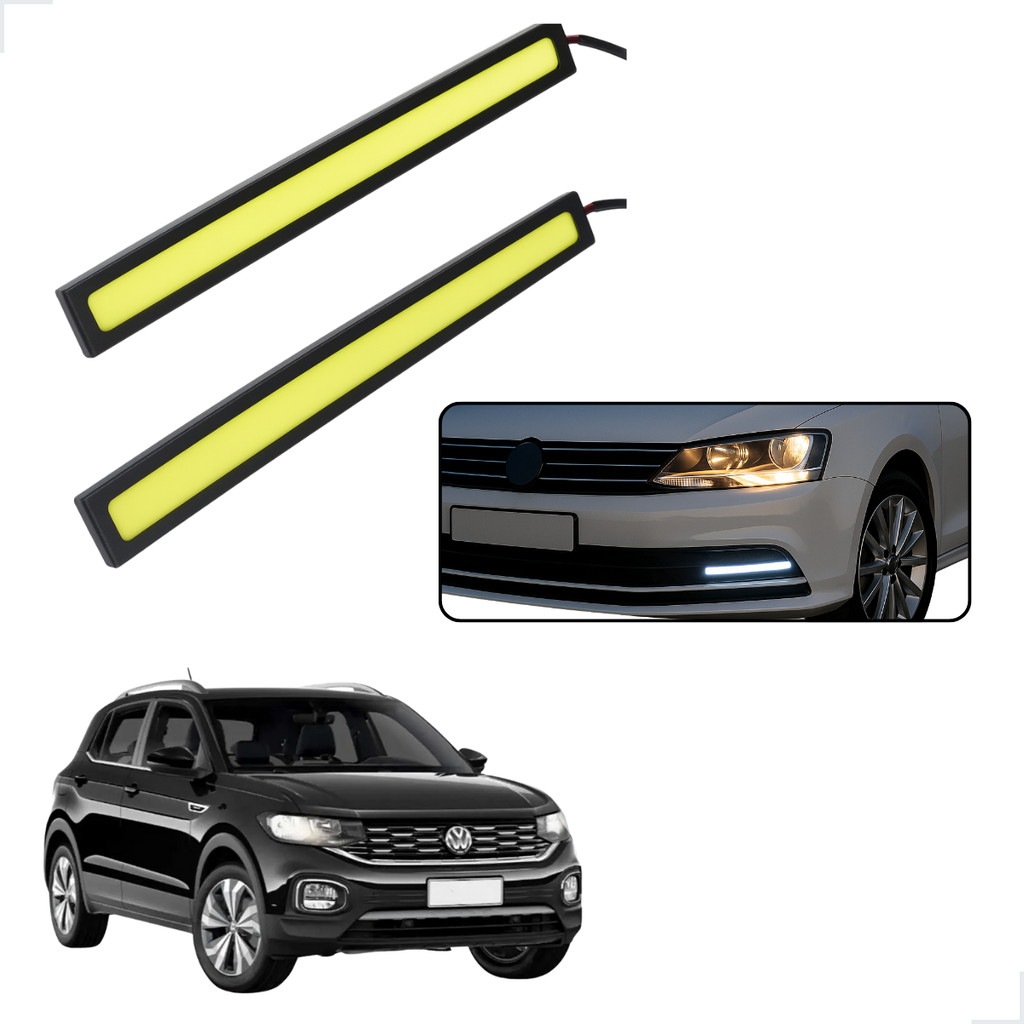 Par Barra LED DRL 17cm Super Branca 6000K Efeito Xenon Auxiliar Universal VW T-Cross