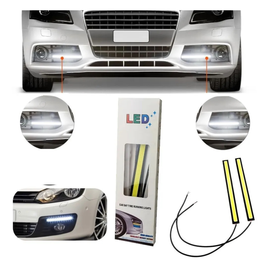 Par Barra de LED DRL 17cm Farol Auxiliar Automotivo 6000K Branco Efeito Xenon