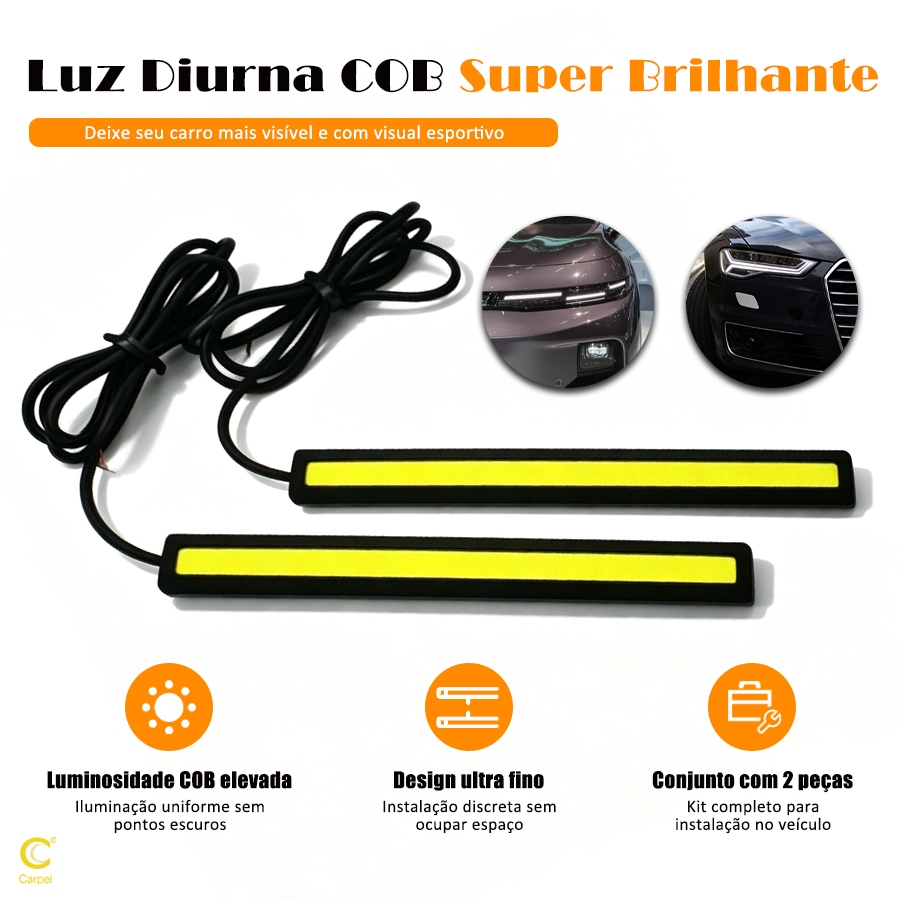 1 par Farol Auxiliar Barra Led DRL Longa 17cm Luz Diurna Super Branca 6000k Carpei