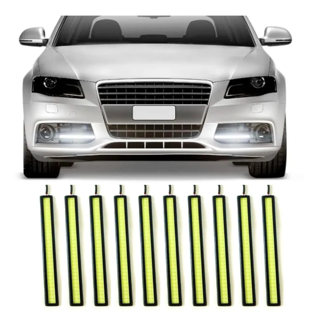 Kit 10 Barra Led Drl Farol Auxiliar 17cm Branca e Azul Claro 6500k 8000k Fita Automotivo