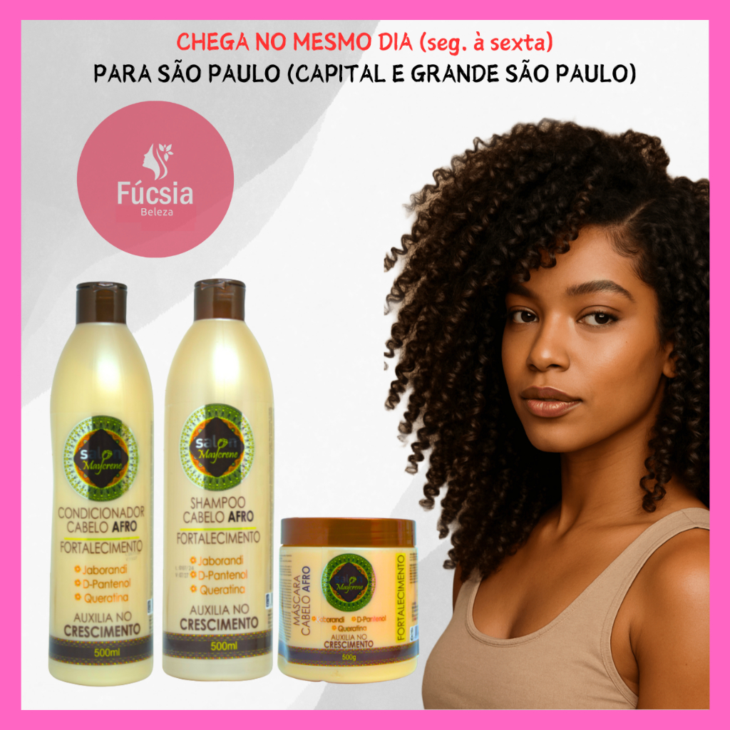 Kit Shampoo, Condiconador e Máscara Cabelo Afro Hidratação Profunda e Definição Linha Fortalecimento Maycrene