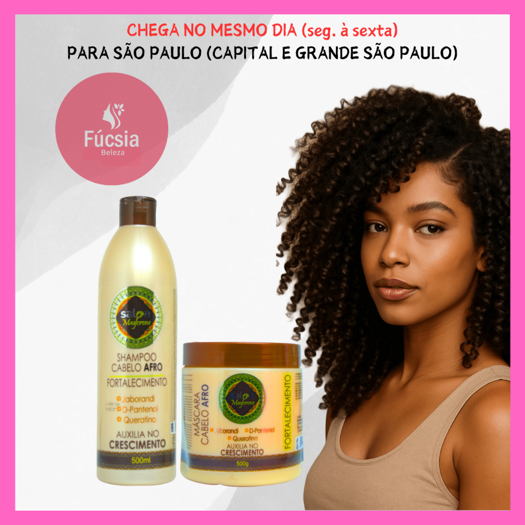 Kit Shampoo e Máscara Cabelo Afro Hidratação Profunda e Definição Linha Fortalecimento Maycrene