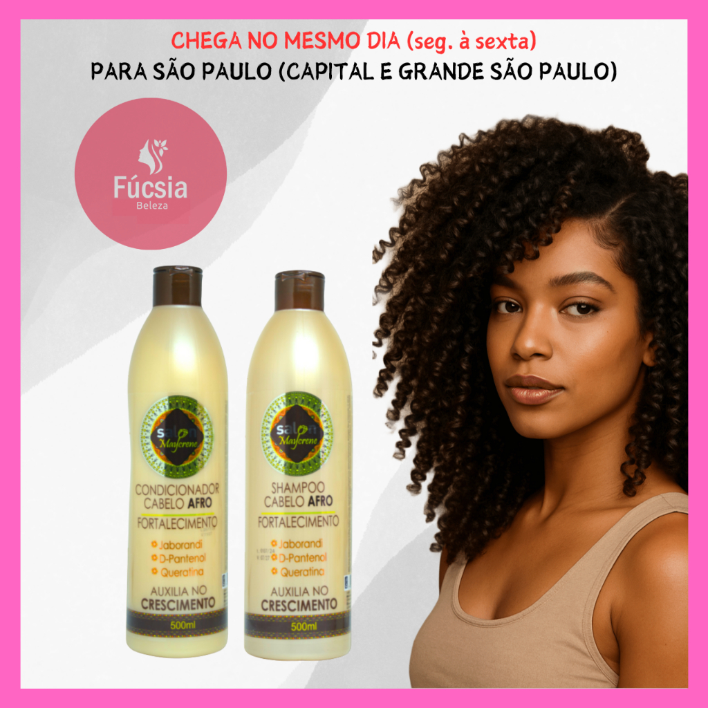 Kit Shampoo 500ml e Condiconador 500ml Cabelo Afro Hidratação Profunda e Definição Linha Fortalecimento Maycrene