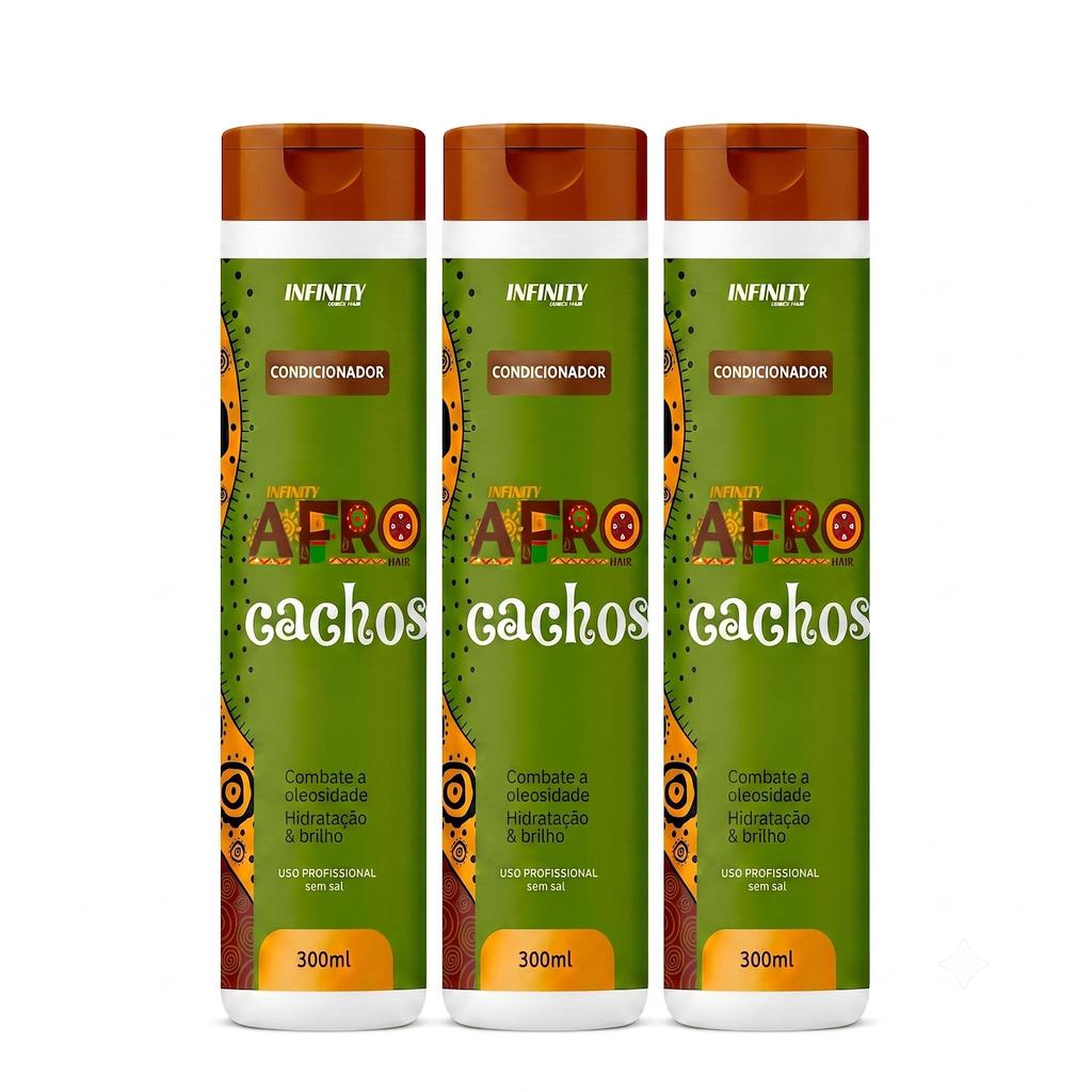 Kit 3x Condicionador Cachos Afro Nutritivo 300ml Hidratação Profunda e Brilho Envio Hoje