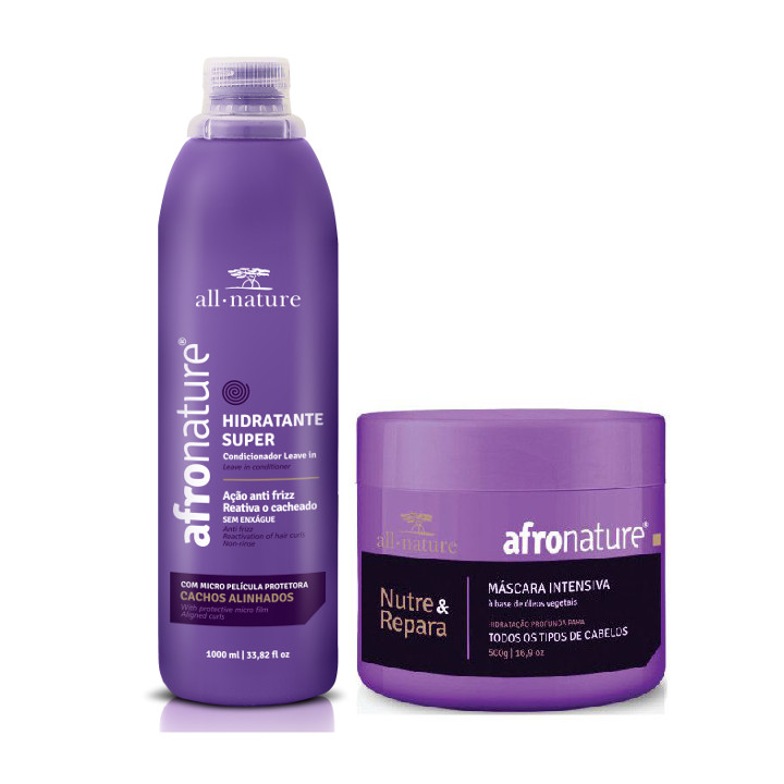 Hidratante Super Ativador de Cachos 1000m e Máscara Intensiva Hidratação Profunda 500g Afro Nature - All Nature