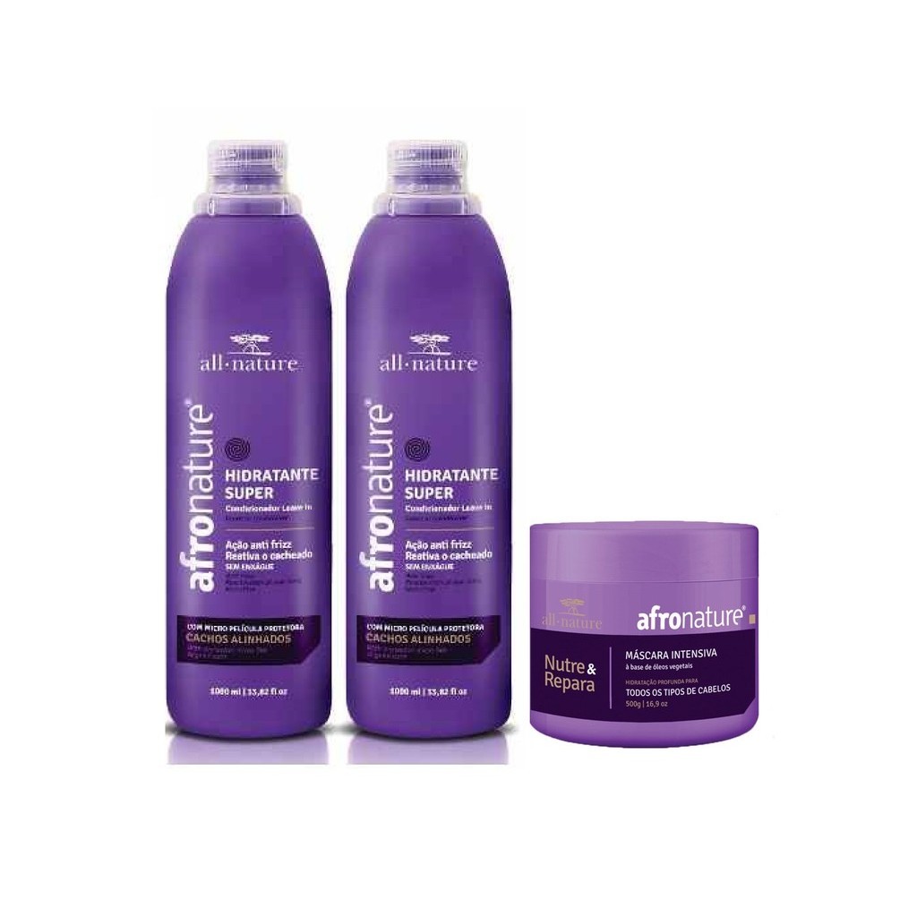 Hidratante Super Ativador de Cachos 1000ml e Máscara Intensiva Hidratação Profunda 500g Afro Nature