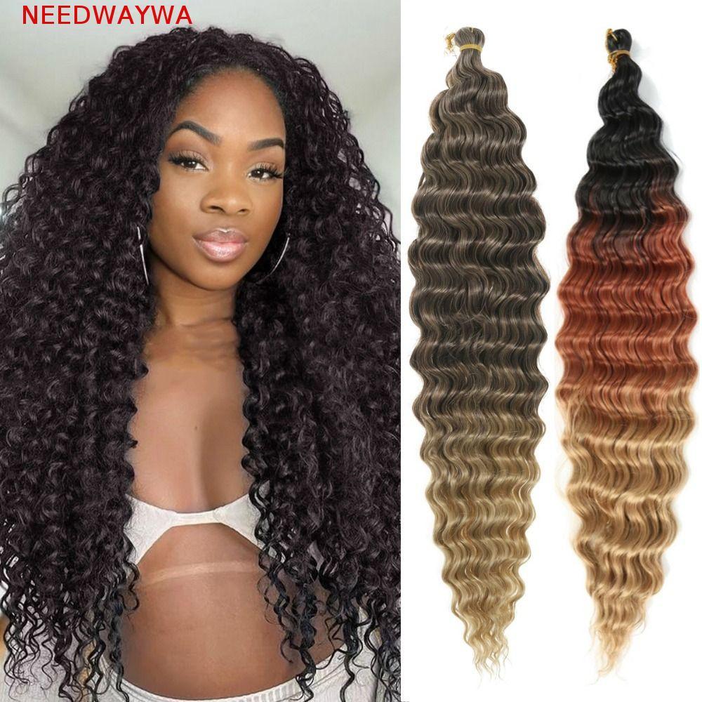 NEEDWAYWA Trança Extensão De Cabelo , Afro Encaracolado Onda Profunda Torção Crochê Ombre Sintética