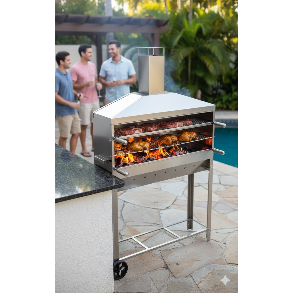 Churrasqueira Profissional Inox Para Espetinho Grande Com 1 Metro