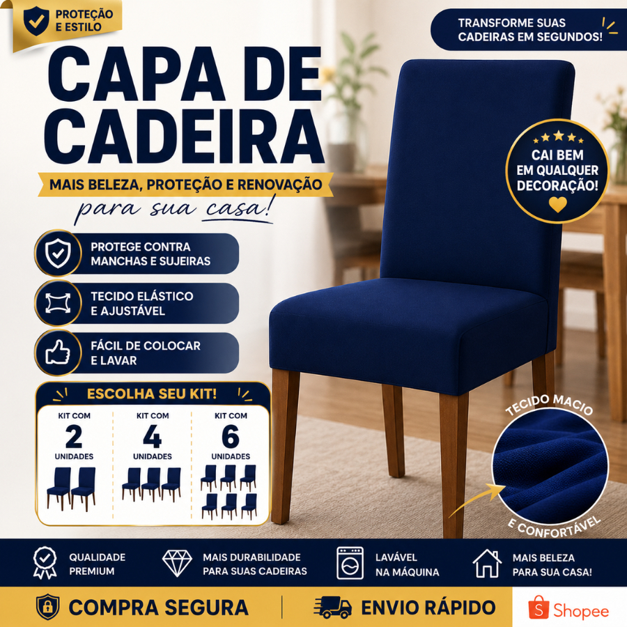 Capa De Cadeira Kit 4 e 6 Lugares Spandex Com Elástico Ajustavel