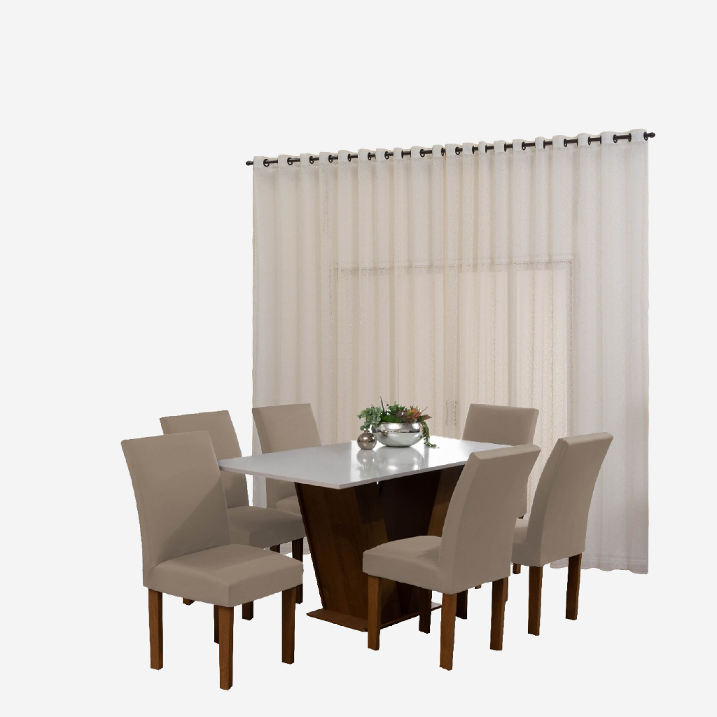 Kit Cozinha Cortina Renda 3 metros + 8 Capas De Cadeira Com Elástico Spandex