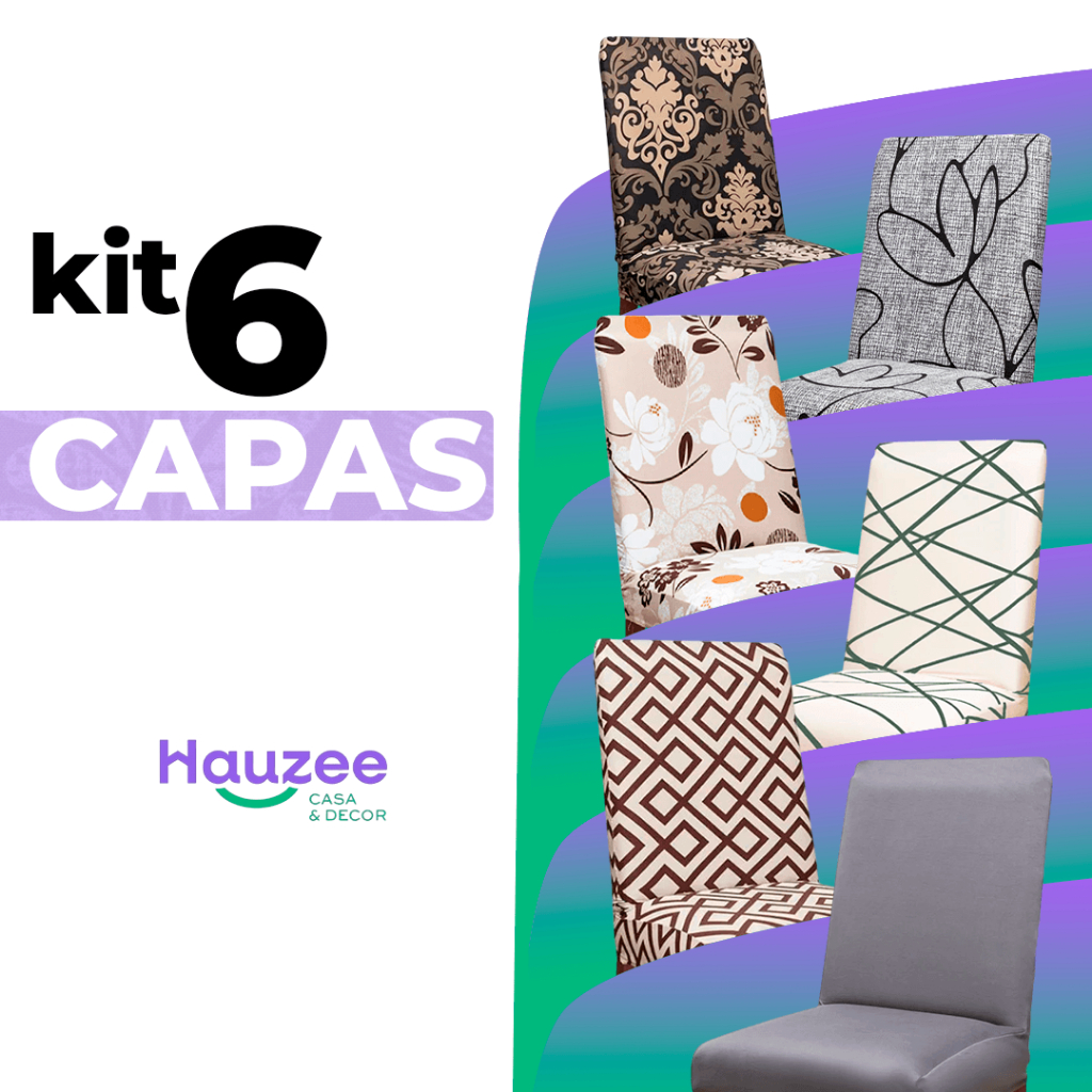Kit 6 Capas Para Cadeiras Spandex Importado Elástico Várias Cores e Estampas