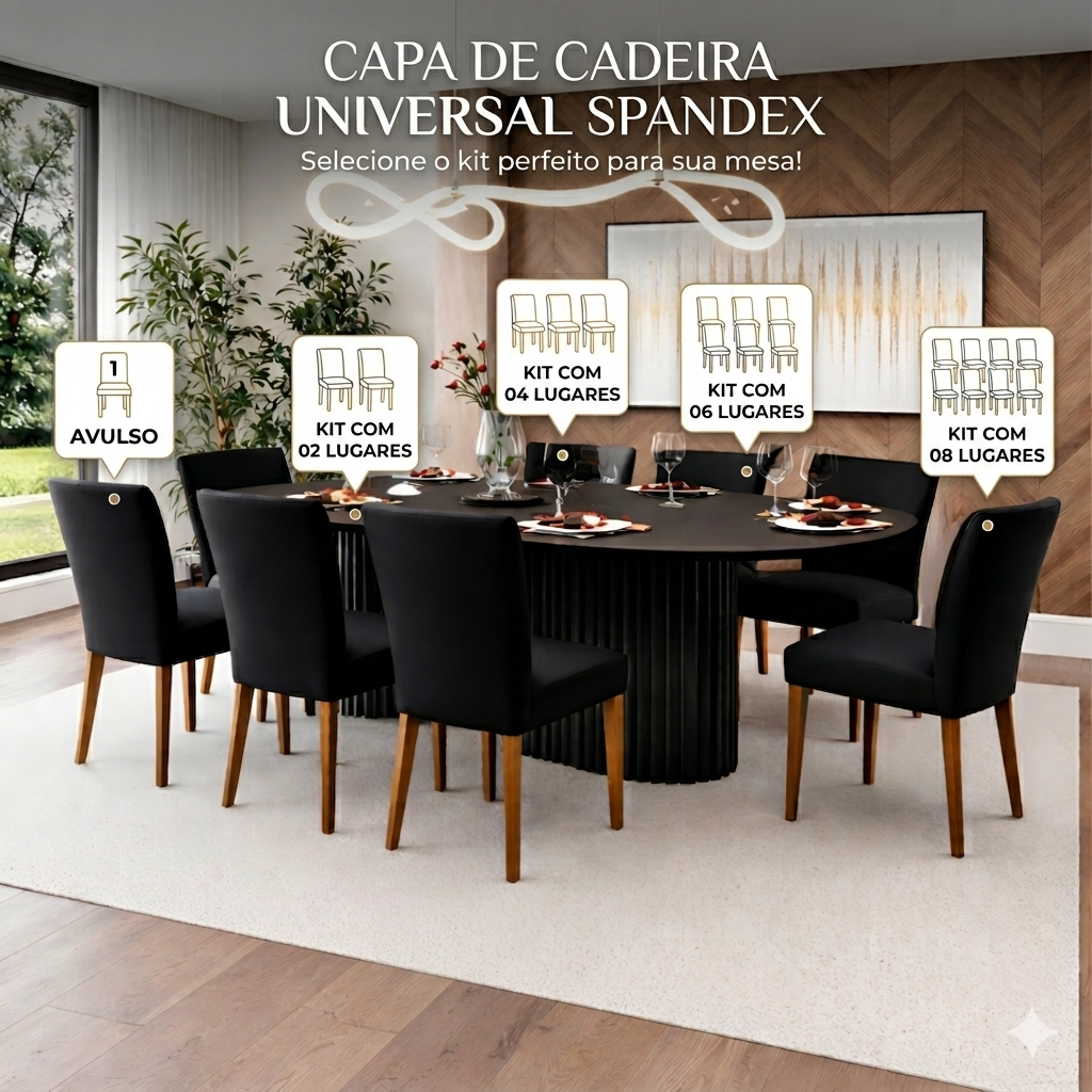 Kit 01 a 06 lugares Capa Protetor Cadeira Malha Gel Universal Spandex Mesa Sala Jantar Buffet Eventos Com Elástico