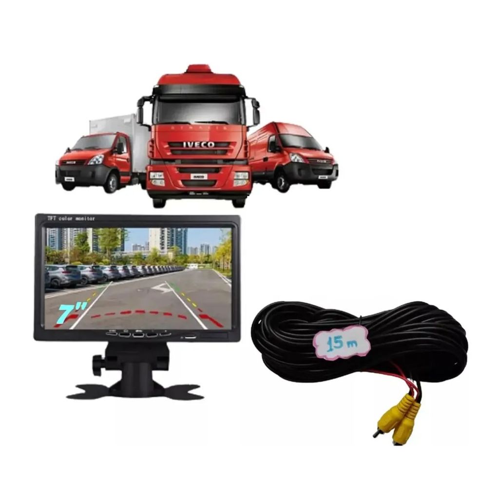 Monitor Automotivo 7 + Câmera De Ré Para Caminhao Van 15m