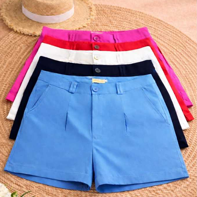 Short Feminino Alfaiataria com Bolso - Acompanha Cinto | Social / Cintura Alta e Com Ziper - MN
