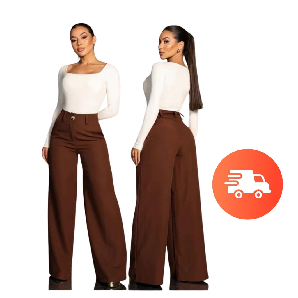 Calça Social Feminina ZR Modelo Pantalona Alfaiataria Com Cinto Lançamento Moda Luxo Blogueira Elegante