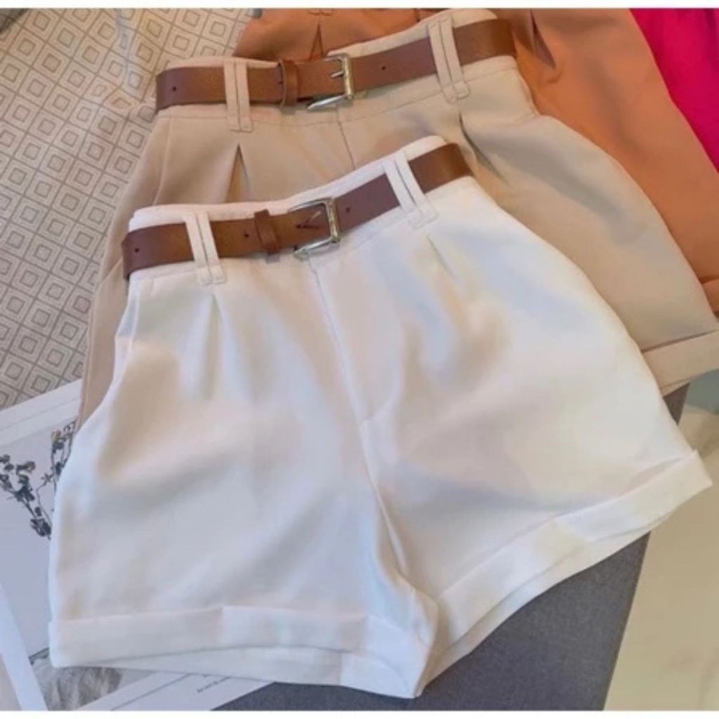 Kit 2 Shorts Alfaiataria Cintura Alta Com Cinto Com Bolso P AO GG