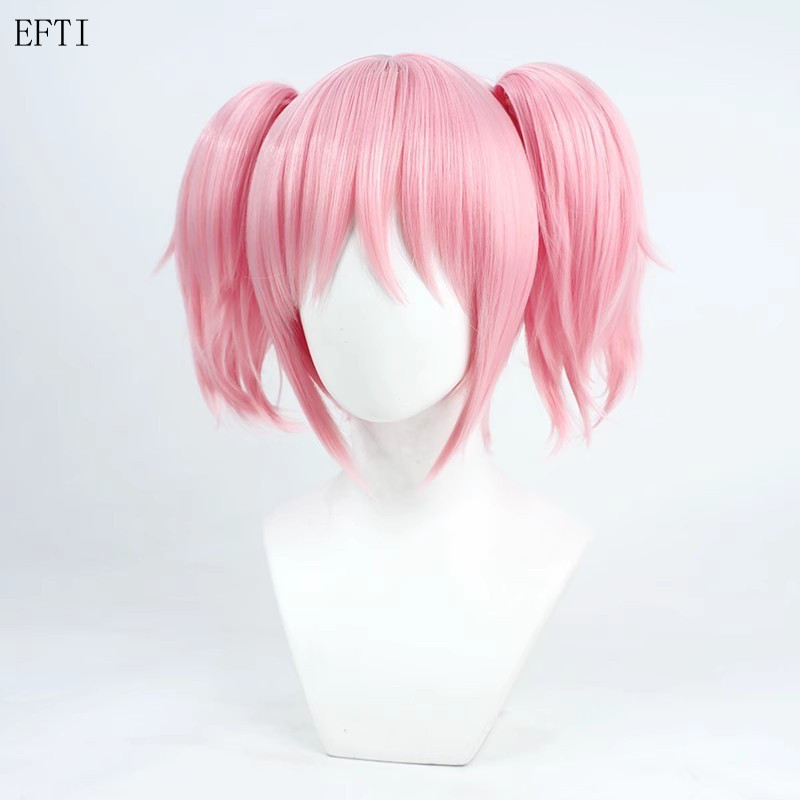 Peruca de Cosplay Madoka Magic, Peruca Rosa para Decoração de Festa de Carnaval BZJ0