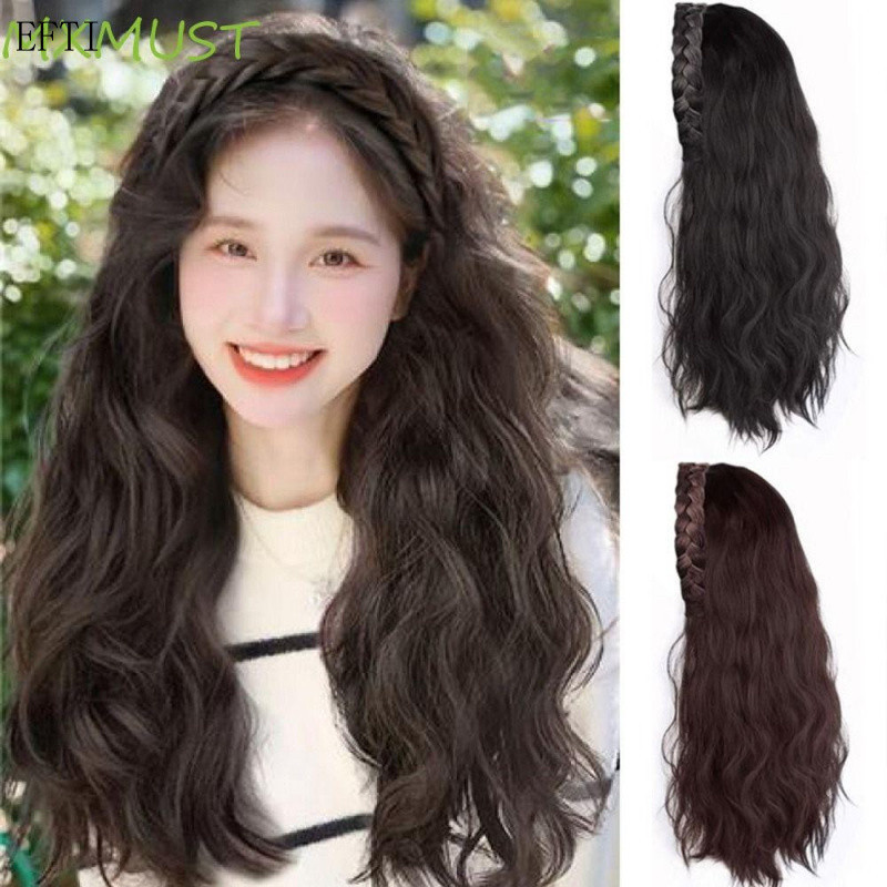 Perucas MXMUST com Faixa de Cabelo em Espinha de Peixe, Peruca Trançada Meio Cacheada, Extensão de Cabelo com Clip 77O1