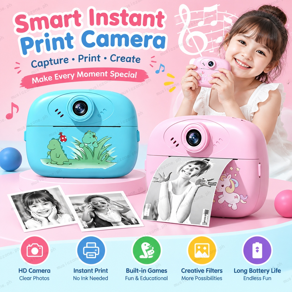 Câmera De Impressão Instantânea Infantil , Lente Dupla De 48MP , Fotográfica De Vídeo 1080P Com Tela De Proteção Ocular