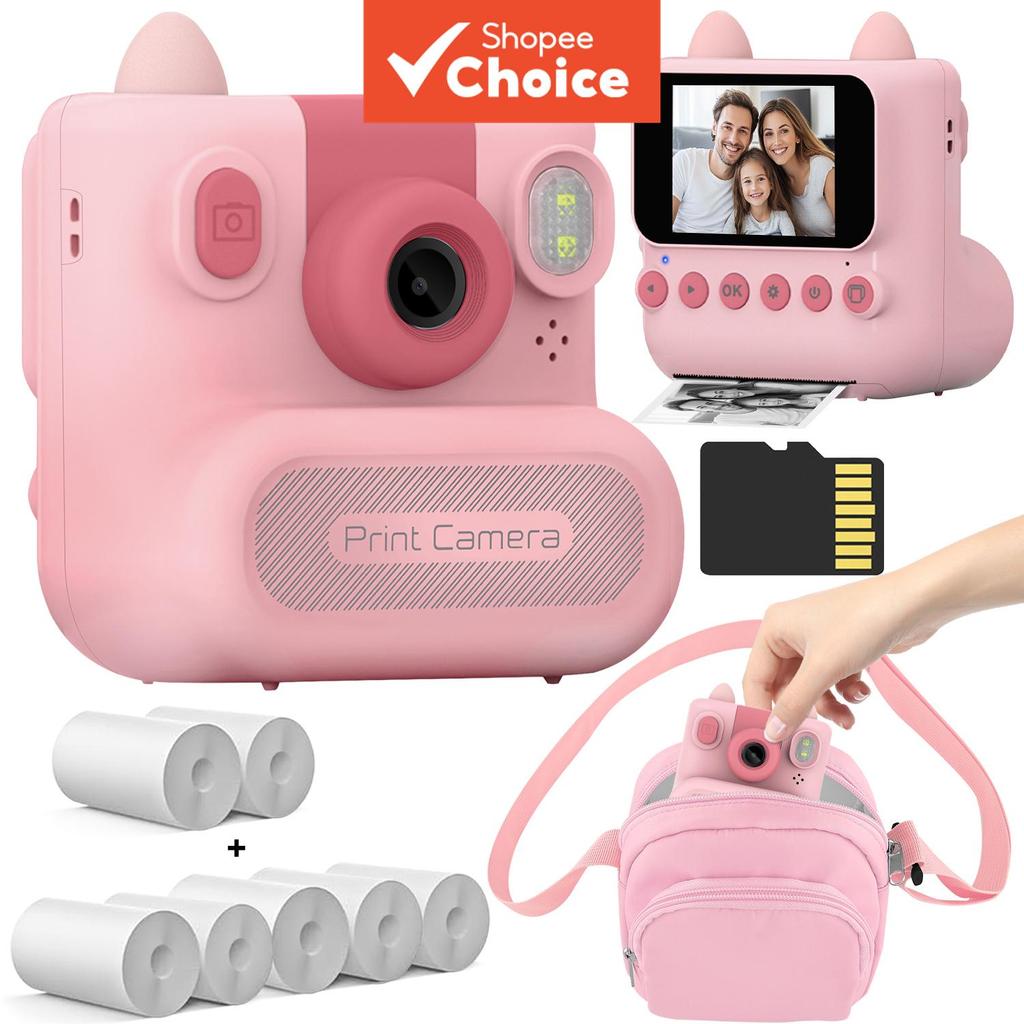 Câmera Instantânea Infantil Impressão Instantânea 1080P HD Vídeo 48MP Fotos Zoom 16X Instantâneo 1 Sedo Impressão Tiro