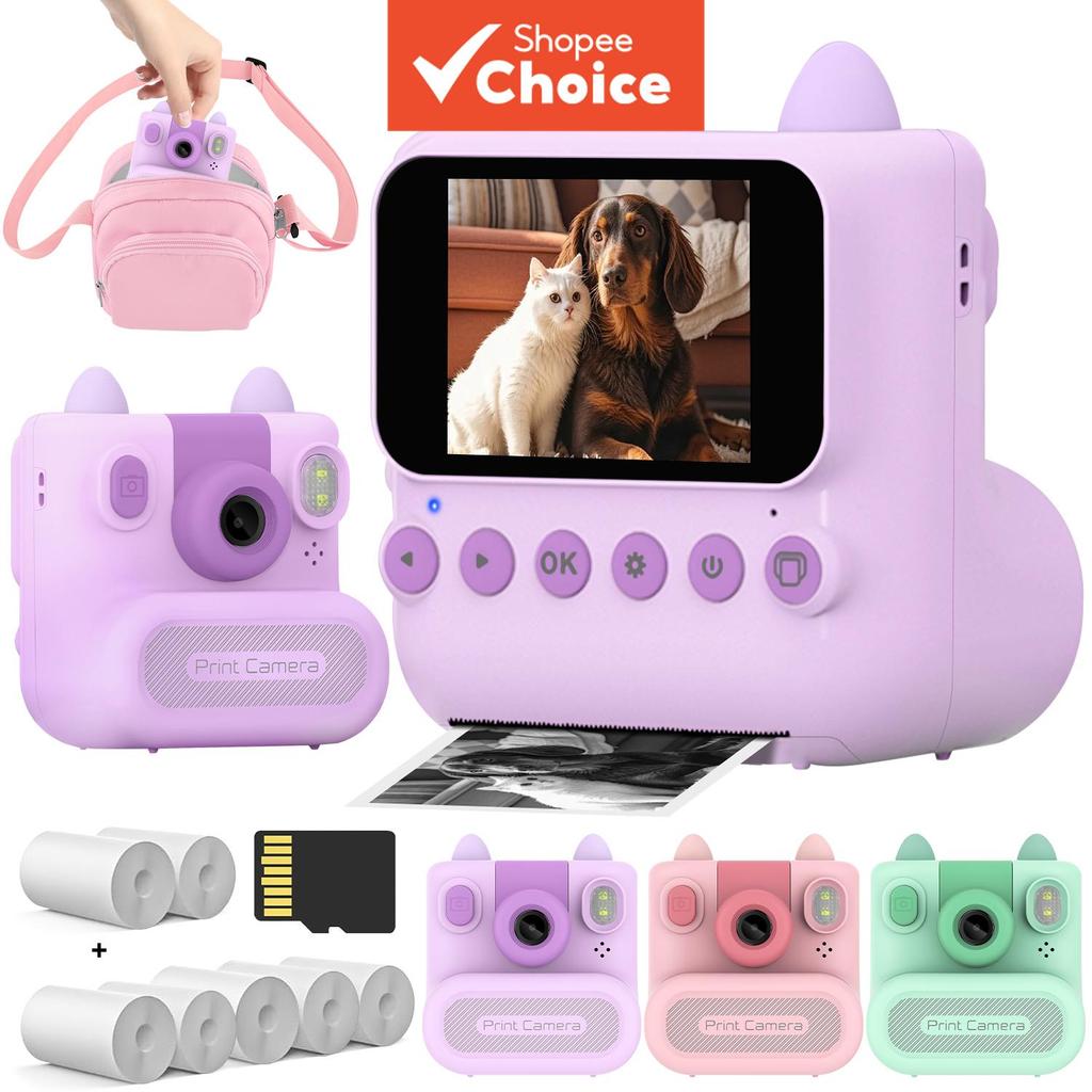 Mini Impressora Fotográfica Infantil Câmera De Impressão Instantânea 1080P HD Vídeo 48MP Foto 16X Zoom 2.4 Polegada Tela