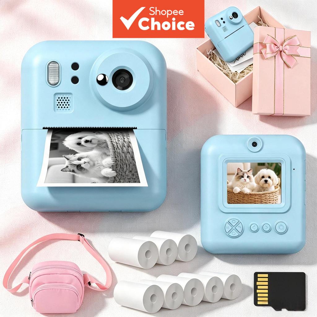 Mini Impressora Fotográfica Infantil Câmera De Impressão Instantânea 48MP Foto Lente Dupla Selfie 1080P Vídeo 2.4 Polega