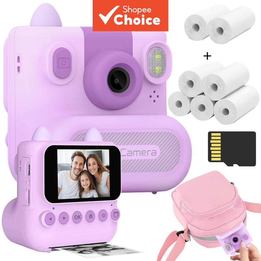 Câmera Digital Infantil 48MP Foto De Alta Resolução 1080P HD Vídeo 16X Zoom Impressão Instantânea Preta E Branca