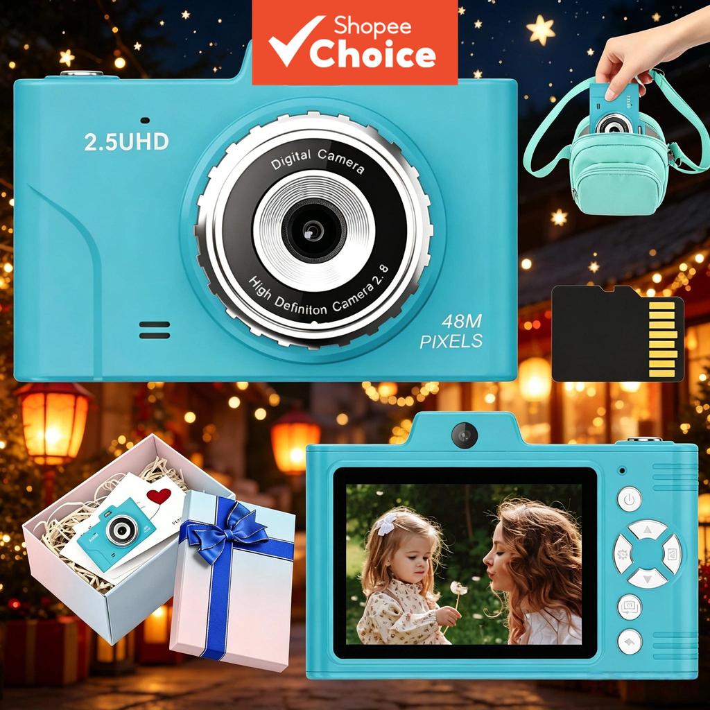 Câmera Digital Infantil Mini Câmera Digital 48MP Fotos Vídeo HD 2,5K Zoom 8X Disparo Contínuo Time Lapse Uso em Viagens