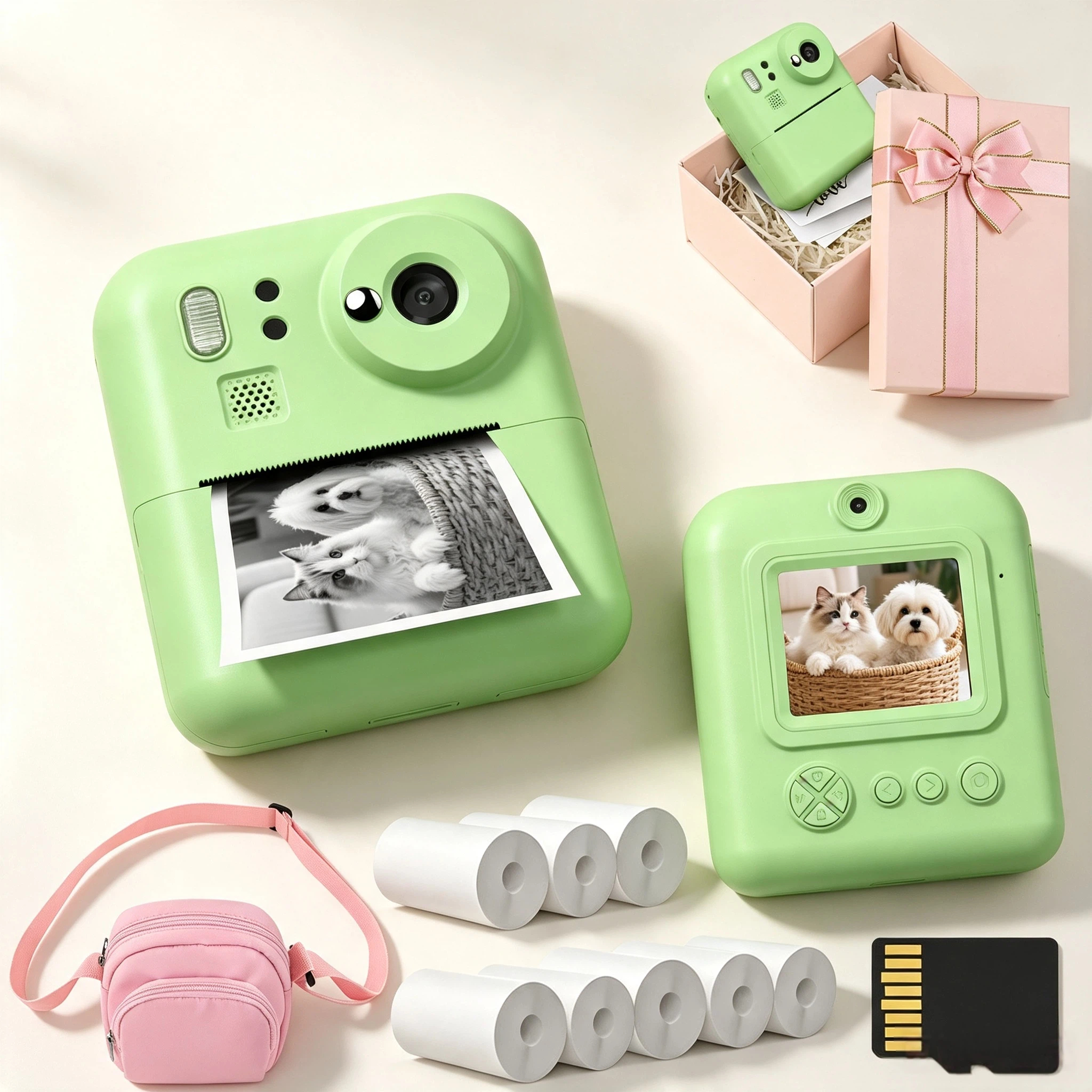 Mini Impressora Fotográfica Infantil Câmera De Impressão Instantânea Lente Dupla Selfie 1080P Vídeo 2.4 Polegada 48MP Fo