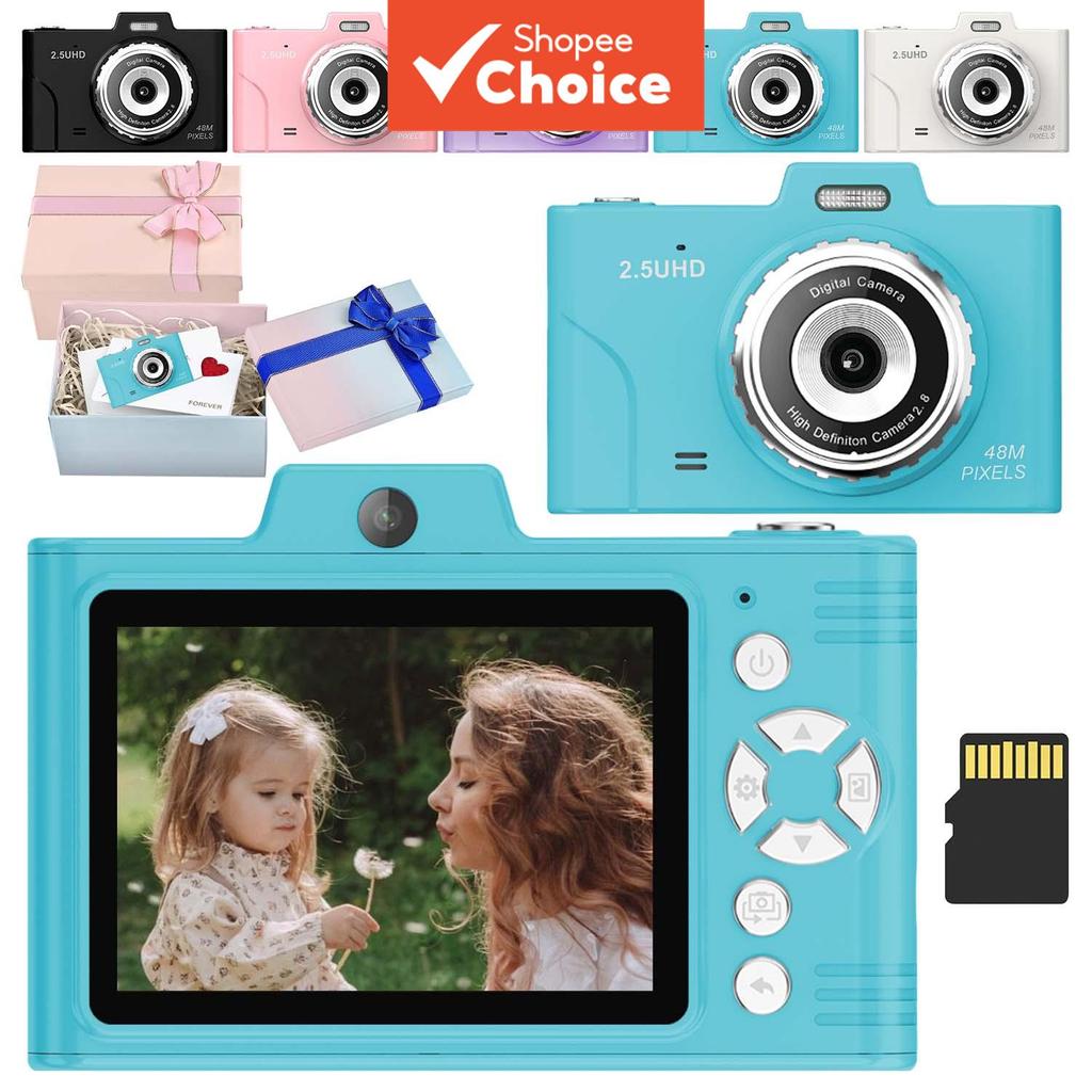 Câmera Digital Infantil Mini Câmera Digital 48MP Fotos Vídeo 2,5K HD 8X Zoom Antishake Compacto Portátil como Presente